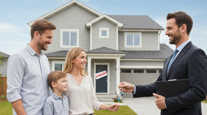 Familia recibiendo llaves de su casa tras elegir las mejores hipotecas fijas o variables en 2026